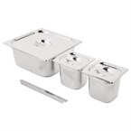 Ensemble de bacs GN 2 x 1/6 et 2/3 inox avec couvercles Vogue
