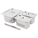 Ensemble de bacs GN 1/2 et 2 x 1/4 inox avec couvercles Vogue
