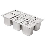 Ensemble de bacs GN 1/3 et 4 x 1/6 en inox avec couvercles Vogue