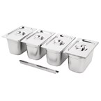 Ensemble de 4 bacs GN 1/4 en inox avec couvercles Vogue