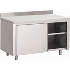 Table armoire inox avec portes coulissantes et dosseret Gastro M 1200 x 700 x 850mm