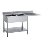 Plonge inox avec étagère basse et emplacement lave-vaisselle Gastro M 2 bacs à gauche 160 x 70 x 85 cm