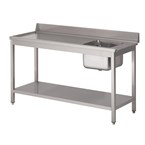Table d'entrée lave-vaisselle inox avec bac à droite dosseret et tablette inférieure Gastro M 850x1400x700mm