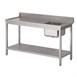 Table d'entrée lave-vaisselle inox avec bac à droite dosseret et tablette inférieure Gastro M 850x1400x700mm