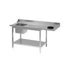Table d'entrée lave-vaisselle inox avec bac à gauche TVO dosseret et tablette inférieure Gastro M 850x1400x700mm