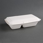 Boîtes 2 compartiments avec couvercle à charnière compostables en bagasse Fiesta Compostable 253mm (lot de 200)