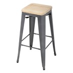 Tabourets hauts en acier gris avec assise en bois Bolero Bistro (lot de 4)