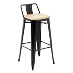 Tabourets bistro hauts avec dossier et assise en bois Bolero noirs (lot de 4)
