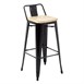 Tabourets bistro hauts avec dossier et assise en bois Bolero noirs (lot de 4)