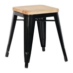 Tabourets bistro bas en acier noir avec assise en bois Bolero (lot de 4)
