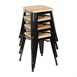 Tabourets bistro bas en acier noir avec assise en bois Bolero (lot de 4)