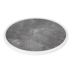 Plateau de table extérieur rond en verre trempé Bolero effet pierre foncée bord blanc 580mm