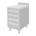 Plan de travail 4 tiroirs en inox Vogue avec dosseret de 100 mm