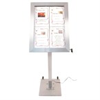 Porte-menu à LED couleurs en inox Securit 4xA4 avec poteau et socle
