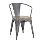 Fauteuils gris acier à dossier incurvé avec assise en bois Bolero Bistro (lot de 4)
