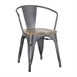 Fauteuils gris acier à dossier incurvé avec assise en bois Bolero Bistro (lot de 4)