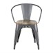 Fauteuils gris acier à dossier incurvé avec assise en bois Bolero Bistro (lot de 4)