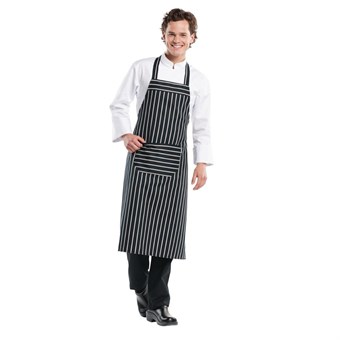 Tablier bavette Chaud Devant Remo rayé noir et blanc