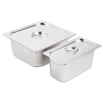 Ensemble de bacs GN 1/3 et 2/3 inox avec couvercles Vogue