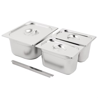 Ensemble de bacs GN 1/2 et 2 x 1/4 inox avec couvercles Vogue