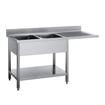 Plonge inox avec étagère basse et emplacement lave-vaisselle Gastro M 2 bacs à gauche 160 x 70 x 85 cm