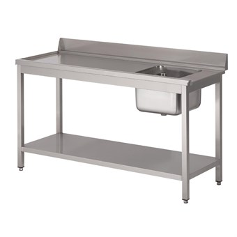 Table d'entrée lave-vaisselle inox avec bac à droite dosseret et tablette inférieure Gastro M 850x1400x700mm