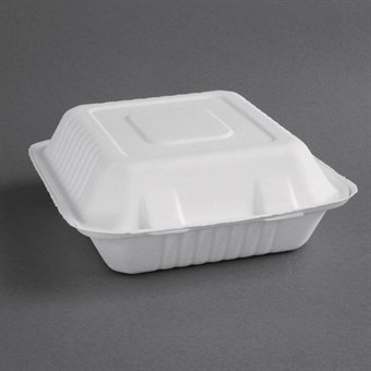 Boîtes avec couvercle à charnière compostables en bagasse Fiesta Green (lot de 200)