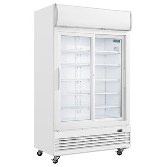 Armoire réfrigérée 2 portes vitrées coulissantes avec caisson lumineux Polar Série G 950L