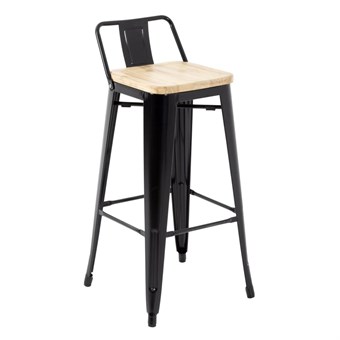 Tabourets bistro hauts avec dossier et assise en bois Bolero noirs (lot de 4)