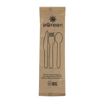 Ensembles de couverts en bois 4-en-1 emballages individuels kraft eGreen (lot de 250)