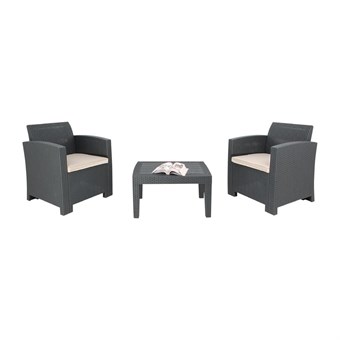 Ensemble fauteuils et table en rotin PP Bolero gris