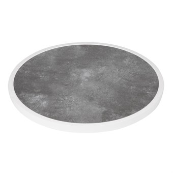 Plateau de table extérieur rond en verre trempé Bolero effet pierre foncée bord blanc 580mm