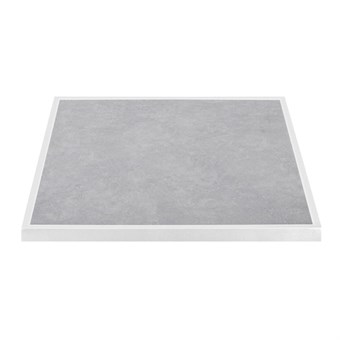 Plateau de table extérieur carré en verre trempé Bolero effet pierre gris clair bord blanc 700 mm