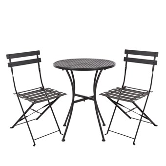 Ensemble table et 2 chaises pliantes d'extérieur en acier noir Bolero 