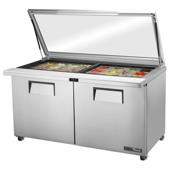 Table de préparation 24 bacs GN 1/6 avec couvercle en verre True TSSU-60-24M-B-ST-FGLID