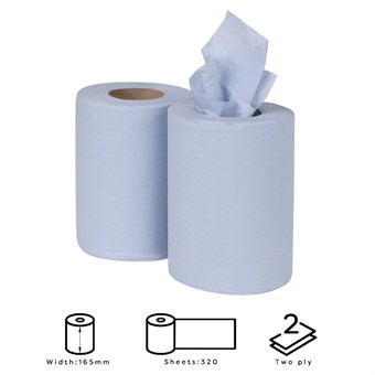 Bobines bleues à alimentation centrale Nisbets Essentials 2 plis 320 feuilles (lot de 2)