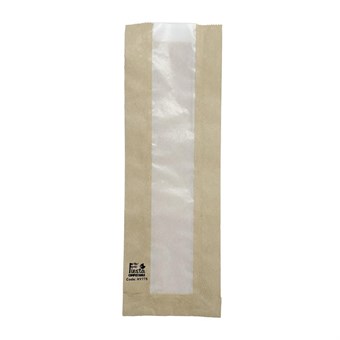 Sachets baguette avec fenêtre en papier cristal Fiesta Compostable 300x100x60mm (lot de 1000)