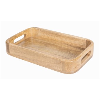Plateau de service rectangulaire avec poignées intégrées en bois de manguier Olympia 300x190mm