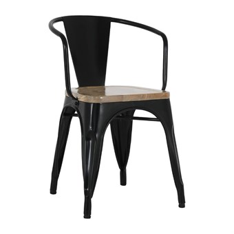 Fauteuils noirs à dossier incurvé avec assise en bois Bolero Bistro (lot de 4)