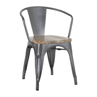 Fauteuils gris acier à dossier incurvé avec assise en bois Bolero Bistro (lot de 4)