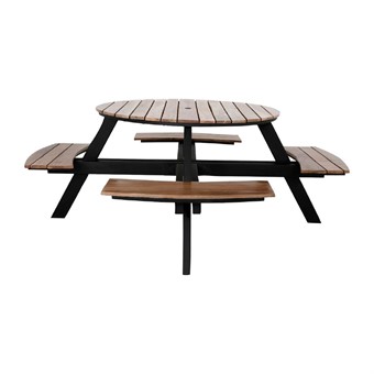 Ensemble table de pique-nique ronde Acacia avec bancs Bolero