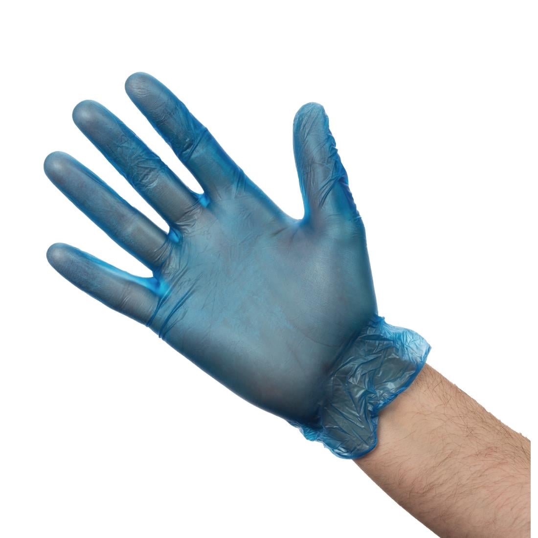 Gants alimentaires en vinyle poudré Hygiplas bleus M (Lot de 100) CB254-M