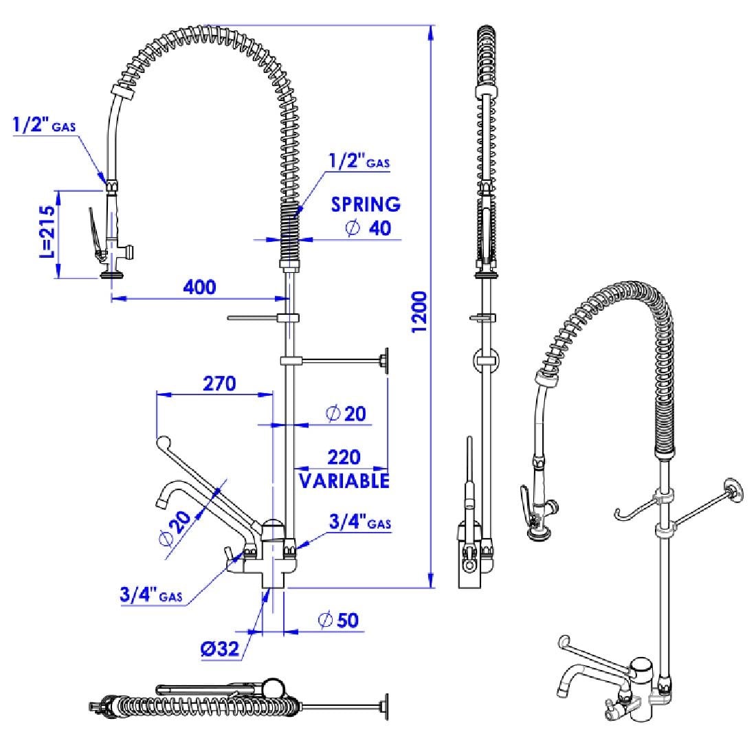 Douchette avec puisage grand modèle monotrou à col de cygne et commande mains libres Gastro M CS490