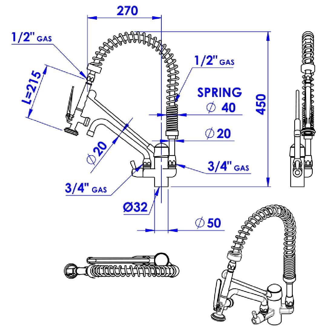 Douchette avec puisage petit modèle monotrou à col de cygne et commande mains libres Gastro M CS491