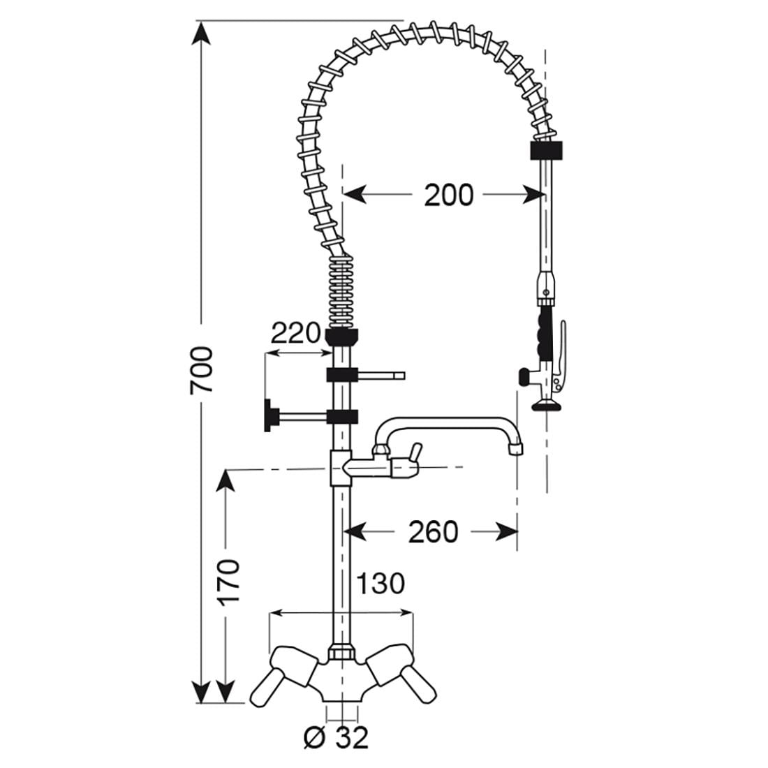 Douchette avec puisage petit modèle monotrou à col de cygne Gastro M CY798
