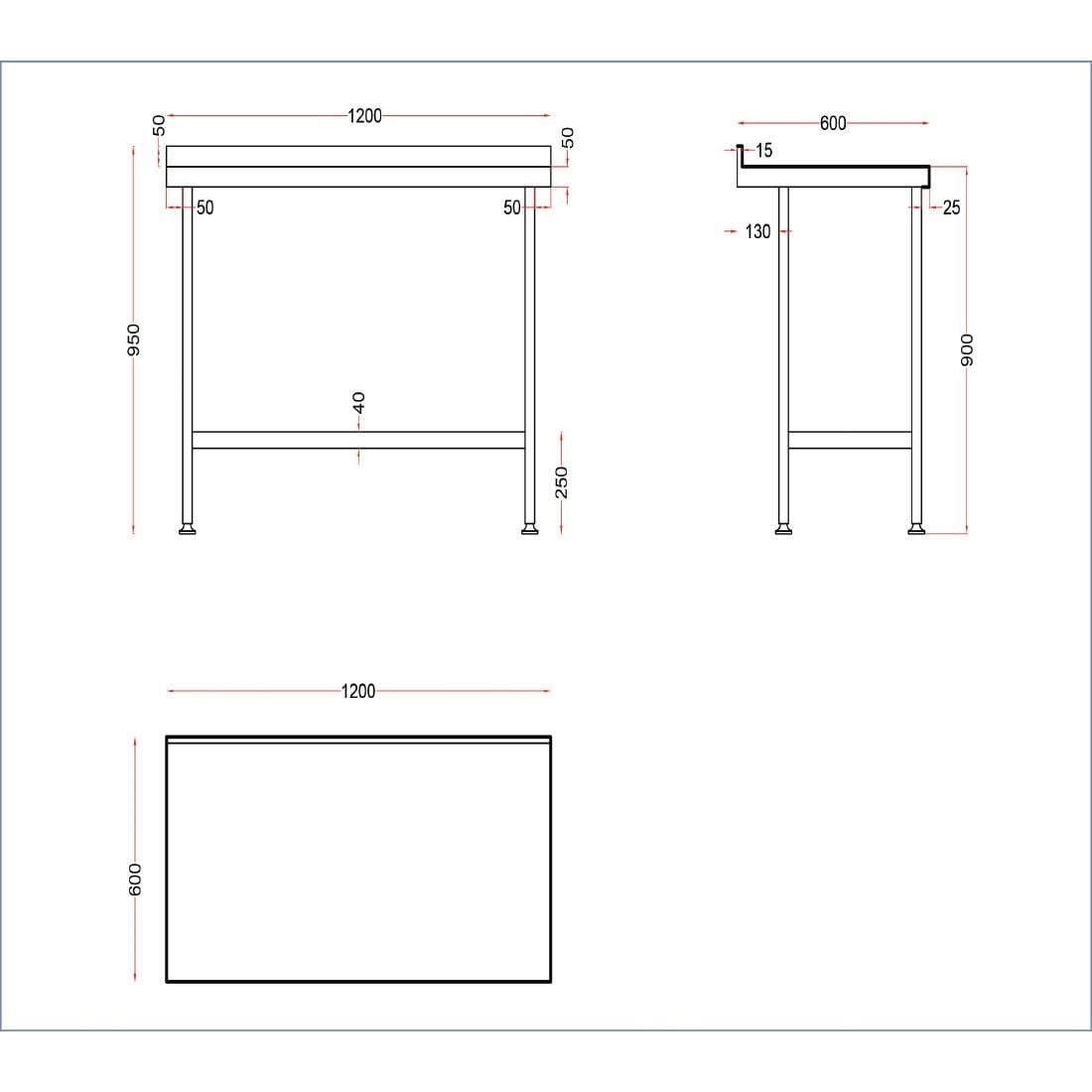 Table murale en acier inoxydable Holmes avec dosseret 1200 mm DR022