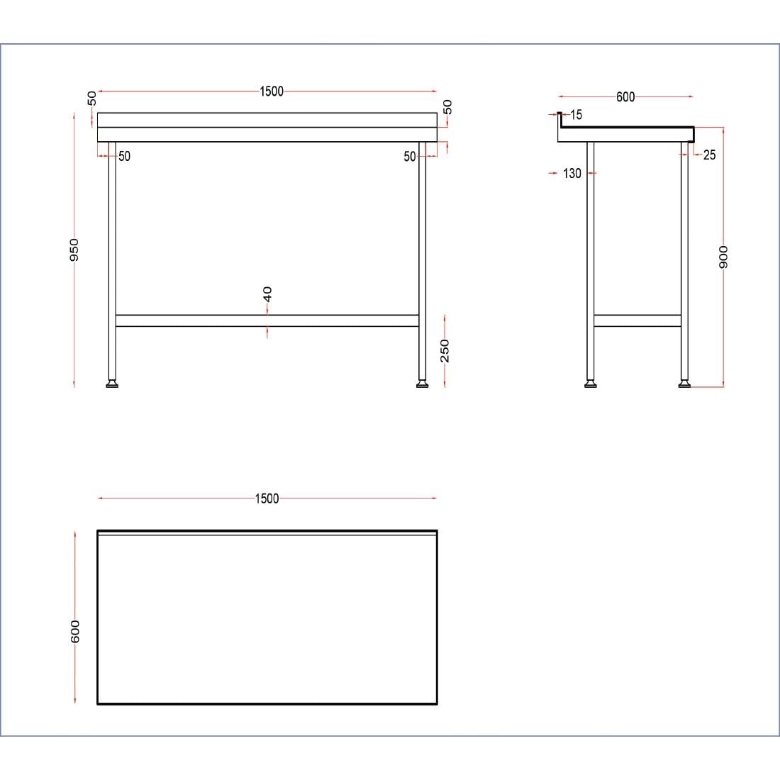 Table murale en acier inoxydable Holmes avec dosseret 1500 mm DR023
