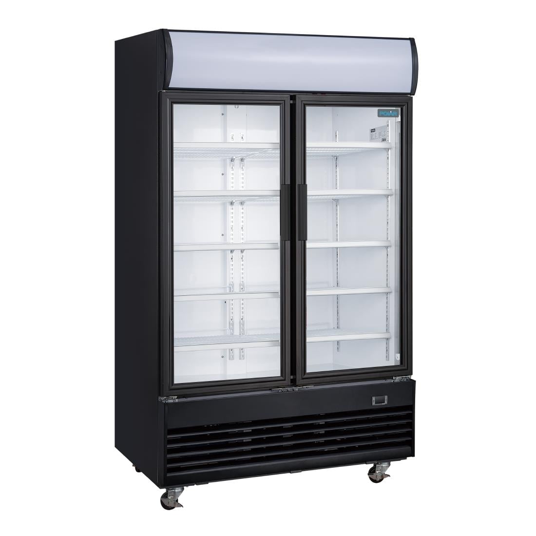 Vitrine réfrigérée positive 2 portes battantes avec caisson lumineux Polar Série G 950L noire GM813