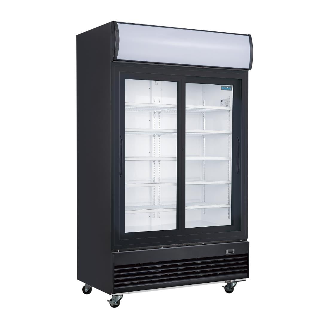 Vitrine réfrigérée positive 2 portes coulissantes avec caisson lumineux Polar Série G 950L noire GM814