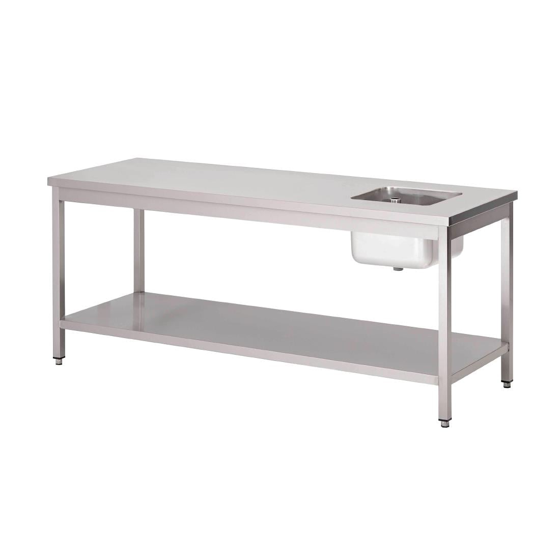 Table du chef inox avec bac à gauche et étagère basse Gastro M 1800 x 700 x 890mm GN141